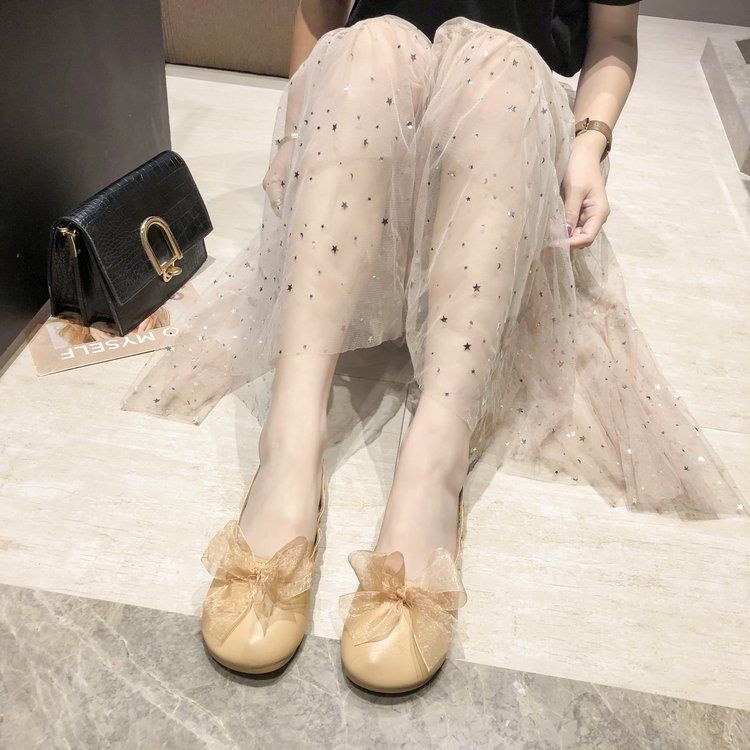 (Hàng Sẵn) Giày Búp Bê Da Mềm Buộc Nơ Lụa