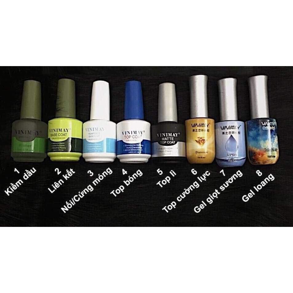 [HCM]Sơn móng gel Liên kết Base và Top Coat Top Lì Top Cường Lực Gel Giọt Sương Vinimay siêu bền