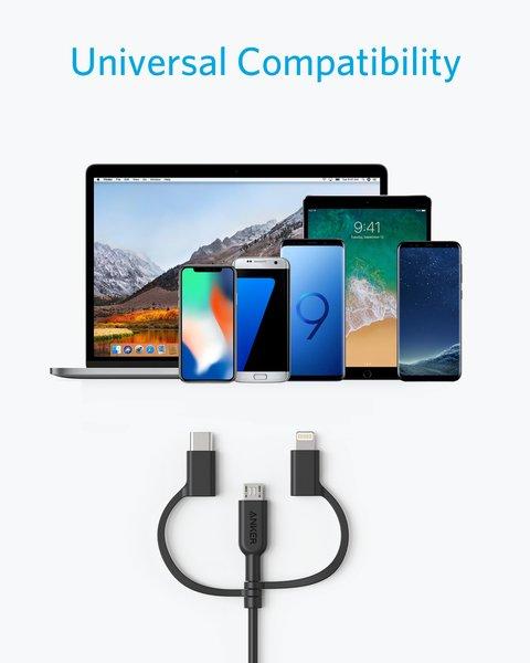 Cáp 3 in 1 ANKER Powerline II 0.9M - A8436 (Lightning - Type C - Micro USB)