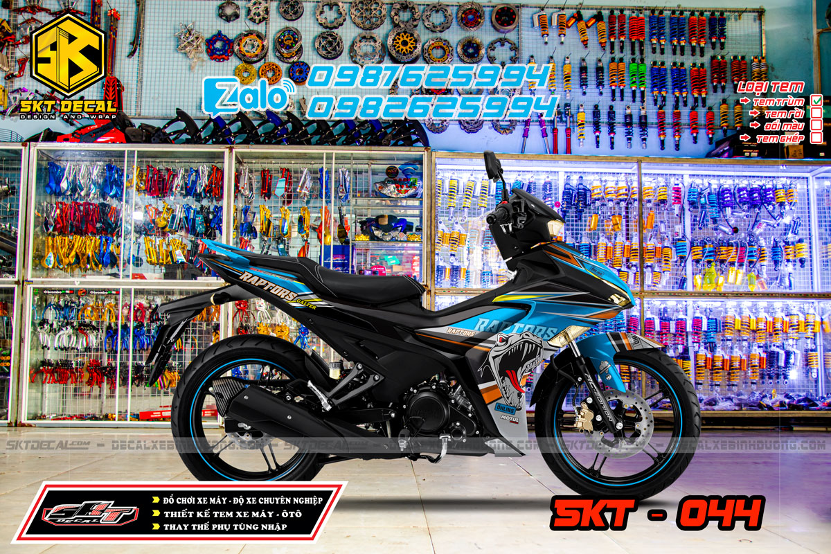 tem trùm exciter 155 xanh bạc raptors