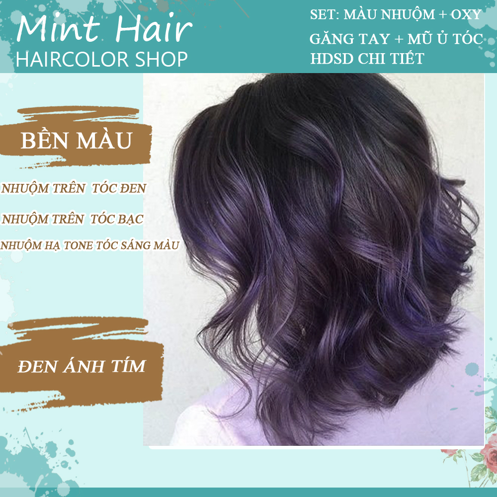 [HCM]Kem Nhuộm Tóc Màu Đen Ánh Tím -tặng oxy