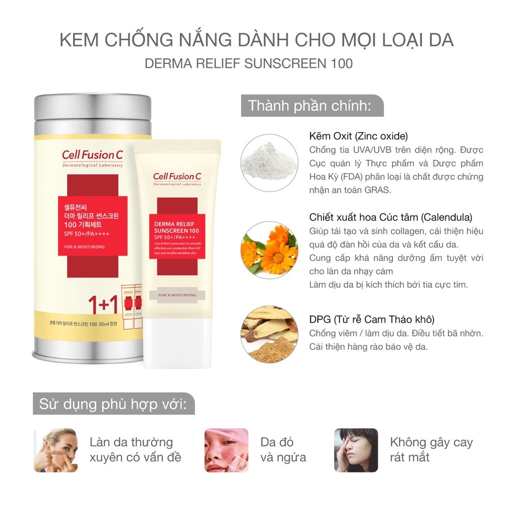 Kem Chống Nắng Cho Da Nhạy Cảm Cell Fusion C Derma Relief Sunscreen SPF50+/PA++++