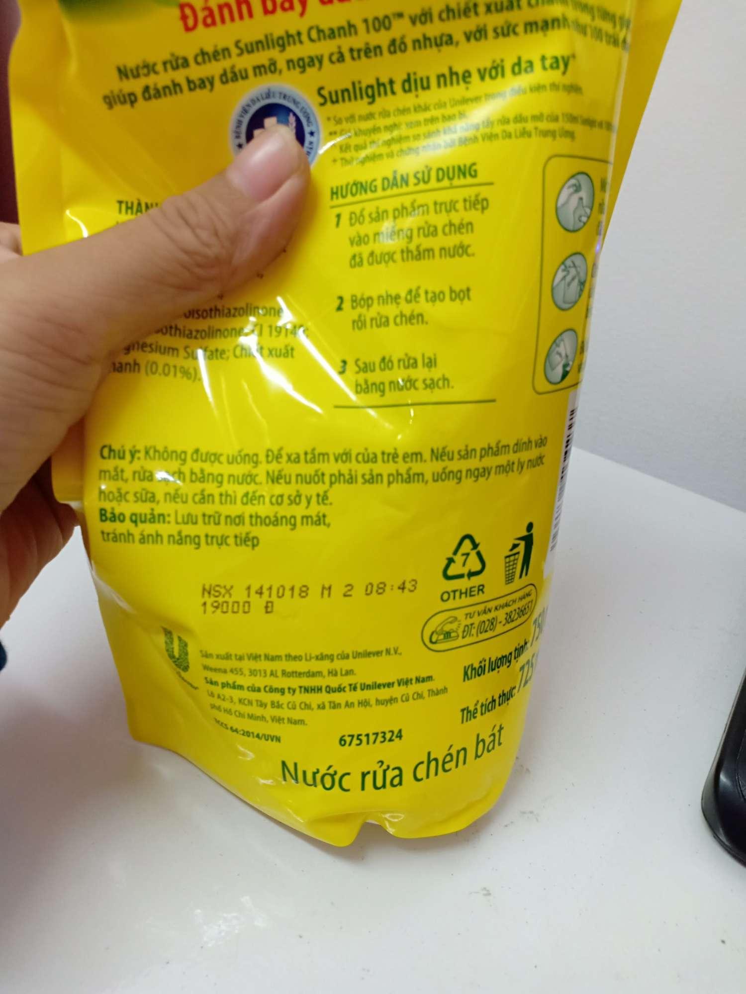 [HCM]HCM. 2 nước rửa chén túi sunlight chanh 750ml