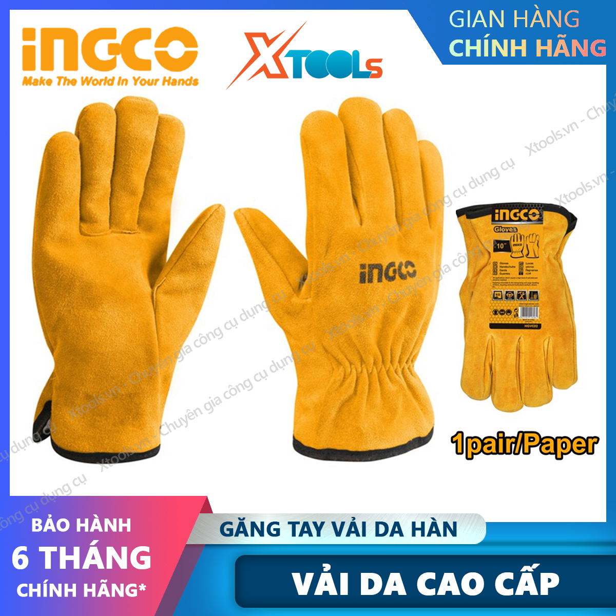 Welding gloves short ingco HGVC02 10 "glove leather fabric workwear cowhide genuine bear heat welding, electric arc, soft operation Standard [xsafe] [Xtool]