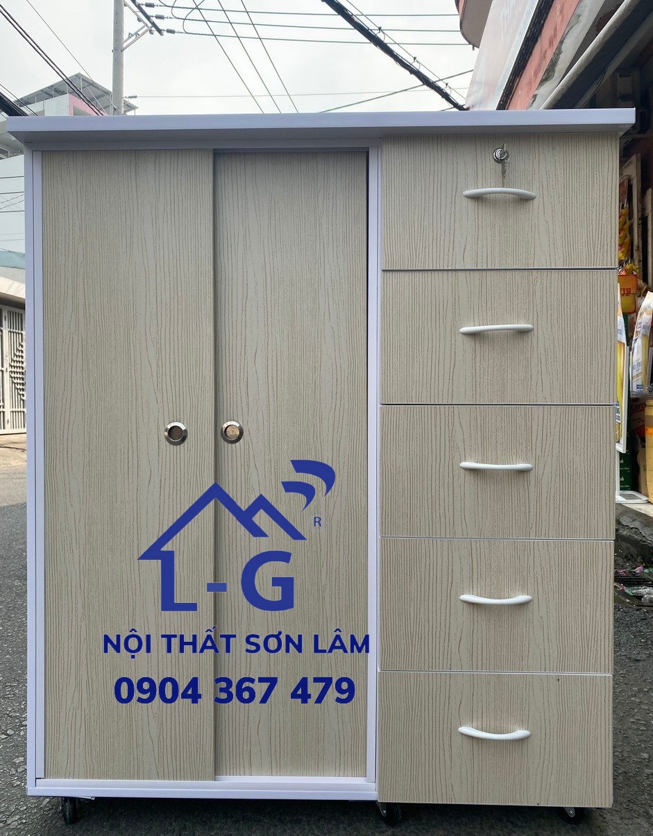 Tủ nhựa 2 cửa lùa+ 5 hộc kéo