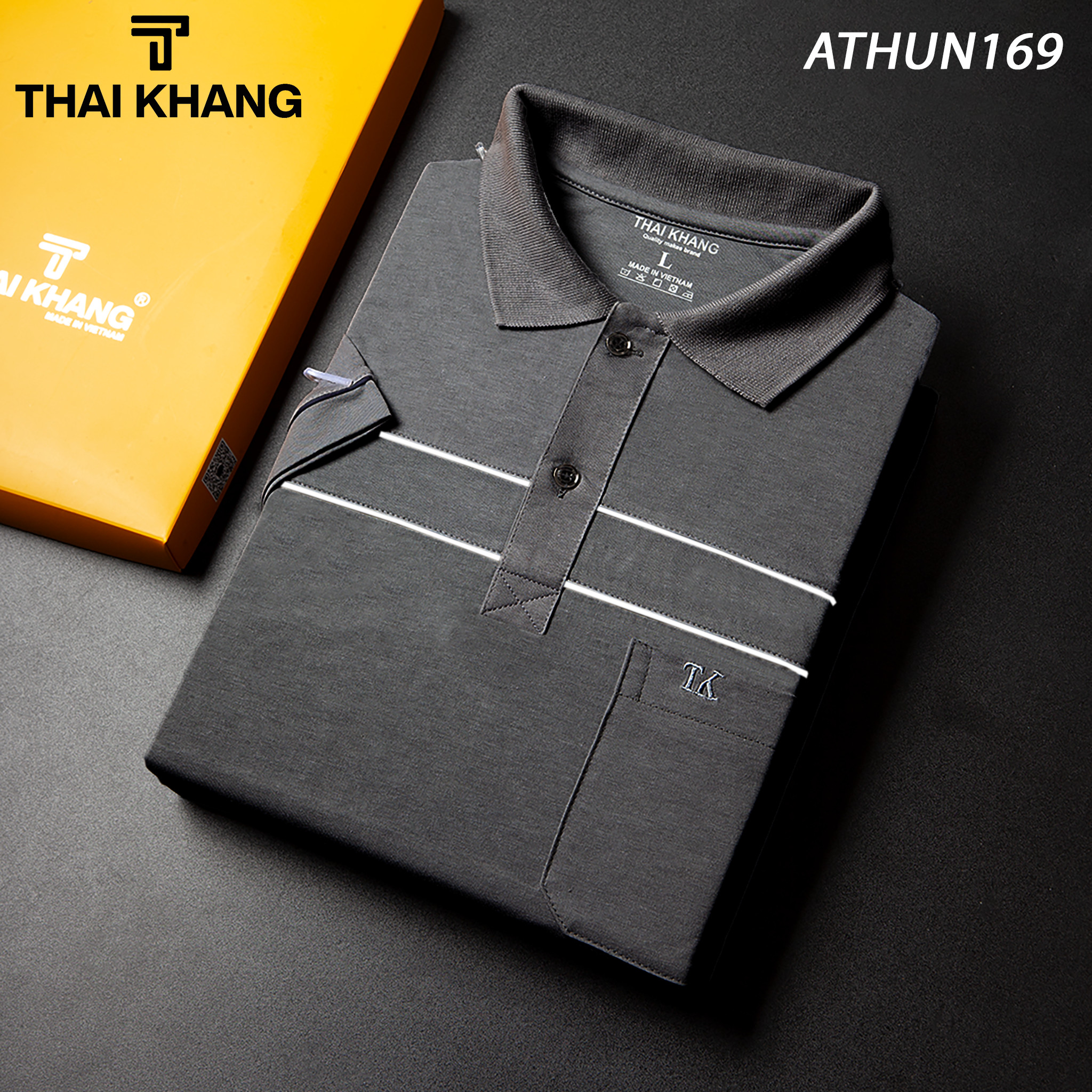 Áo thun nam trung niên Thái Khang loại áo polo cho bố vải cotton tự dệt form classic ATHUN16