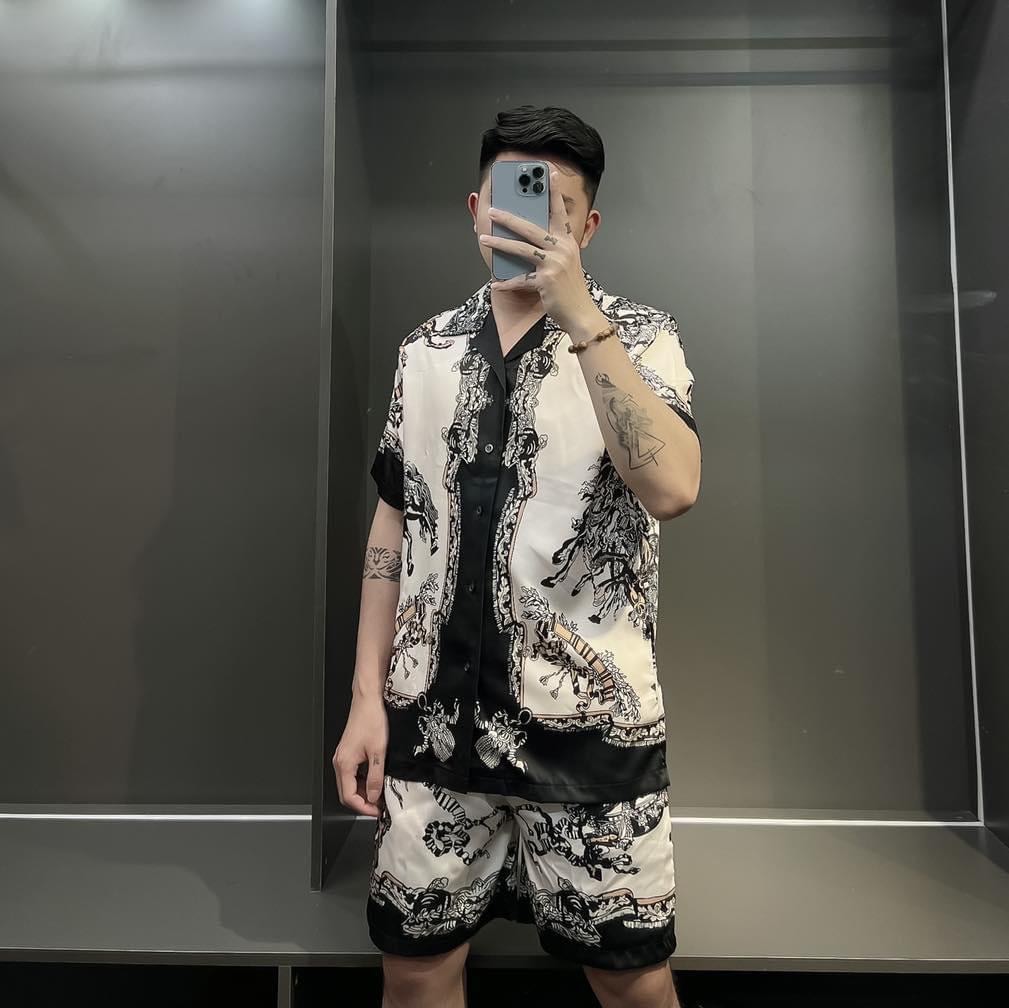 Bộ pyjama lụa họa tiết mango cực đẹp cực mát, bộ đồ cộc tay mặc hè phù hợp cả nam và nữ