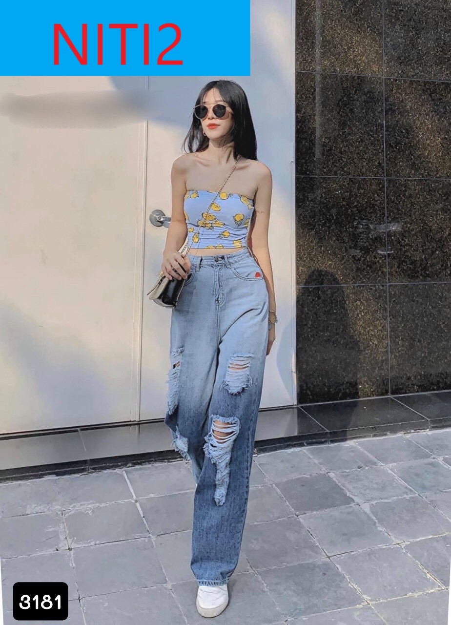 [ TD3181 ] QUẦN JEAN ỐNG RỘNG NỮ LƯNG CAO LOANG MÀU RÁCH LAI CUỐN MÀU XANH CAO CẤP NITI2 ĐỦ SIZE S, M, L DÁNG XINH FORM CHUẨN CHÀO XUÂN TÂN SỬU RỘN RÀNG