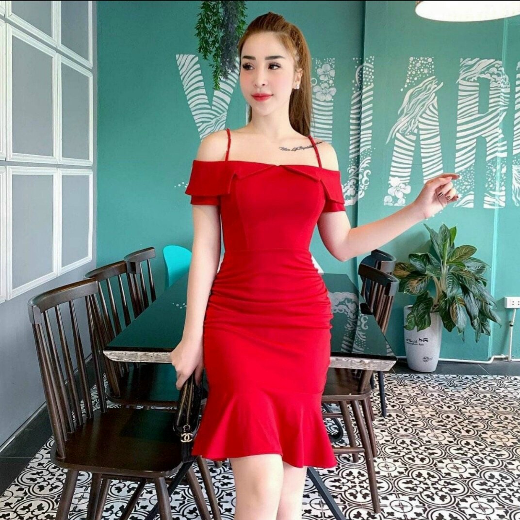 [HCM]ĐẦM BODY 2 DÂY CỔ VEST ĐUÔI CÁ -LC