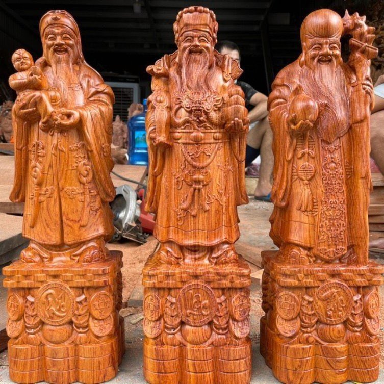 Bộ Tượng Phúc Lộc Thọ,Bộ Tượng Tam Đa Gỗ Hương Đình - Biểu tượng cho sự may mắn, tuổi thọ viên mãn,tài lộc