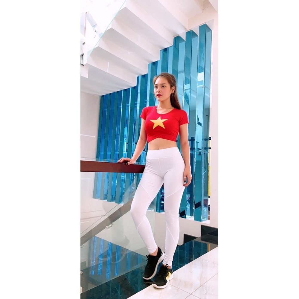 Áo croptop cờ đỏ sao vàng vạt chéo (Đồ Tập Gym - Yoga - Aerobic)