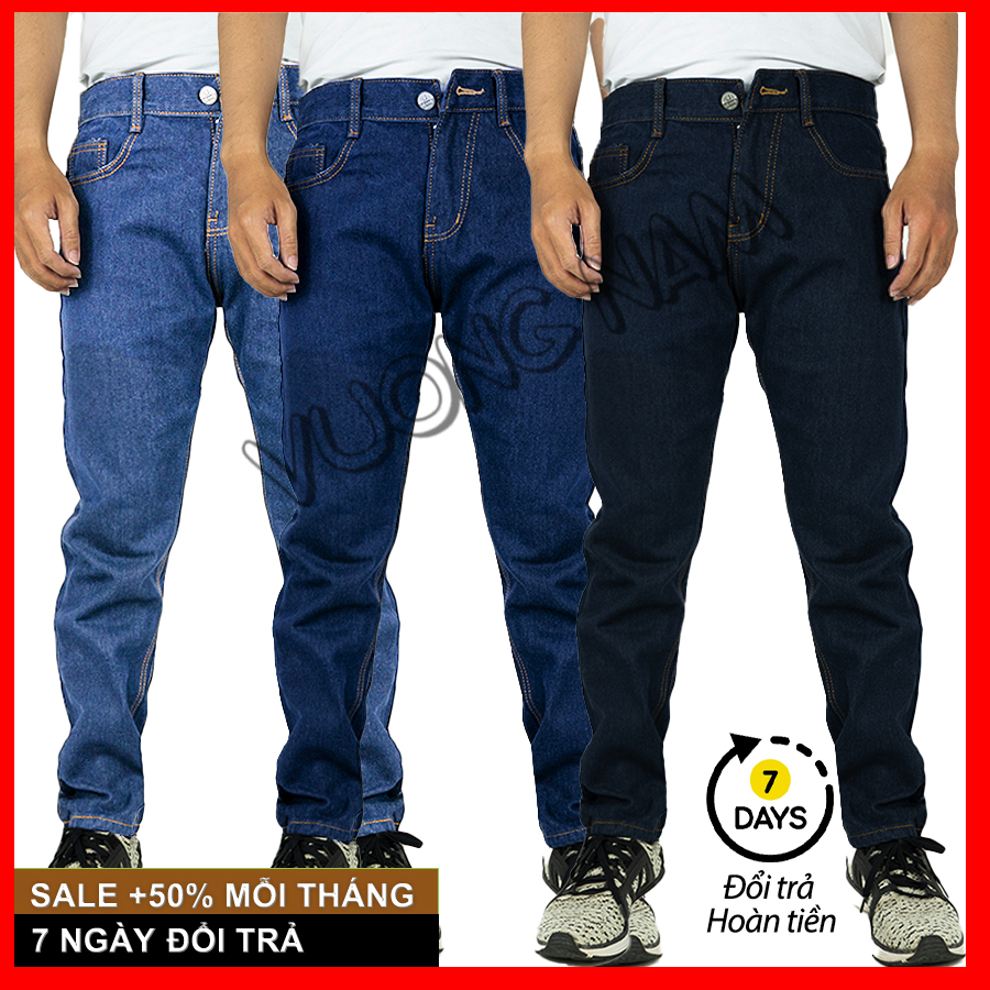 Quần jean nam chất bò 3 cái trơn đẹp trung niên ống suông big size
