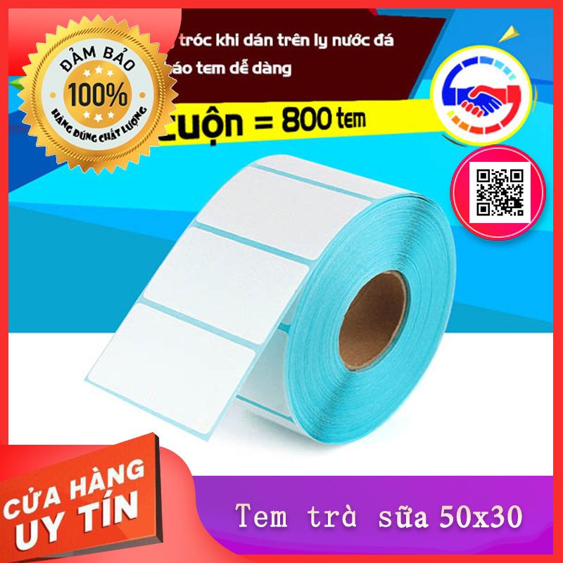 Giấy in tem trà sữa 50×30 Sử dụng trên phần mềm bán trà sữa