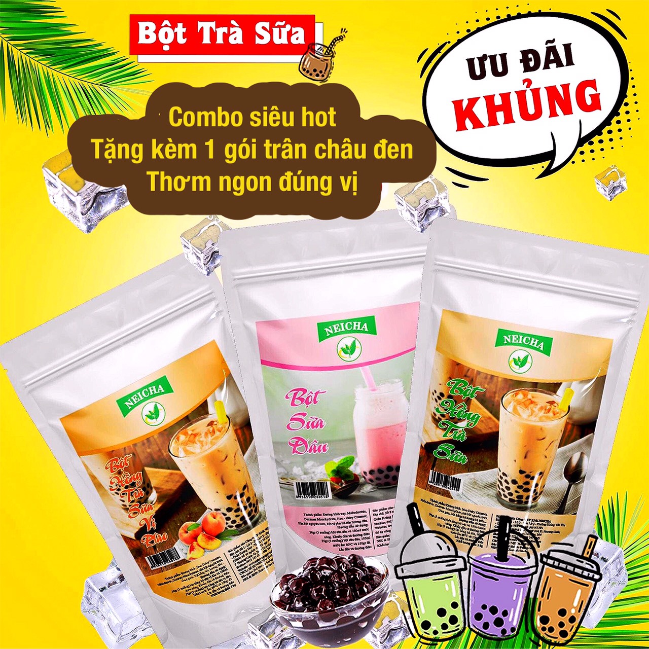 Set 15 ly trà sữa neicha/ pha sẵn siêu ngon. vị dâu, đào, hồng trà sữa. tặng 1 gói trân châu đen thượng hạng.