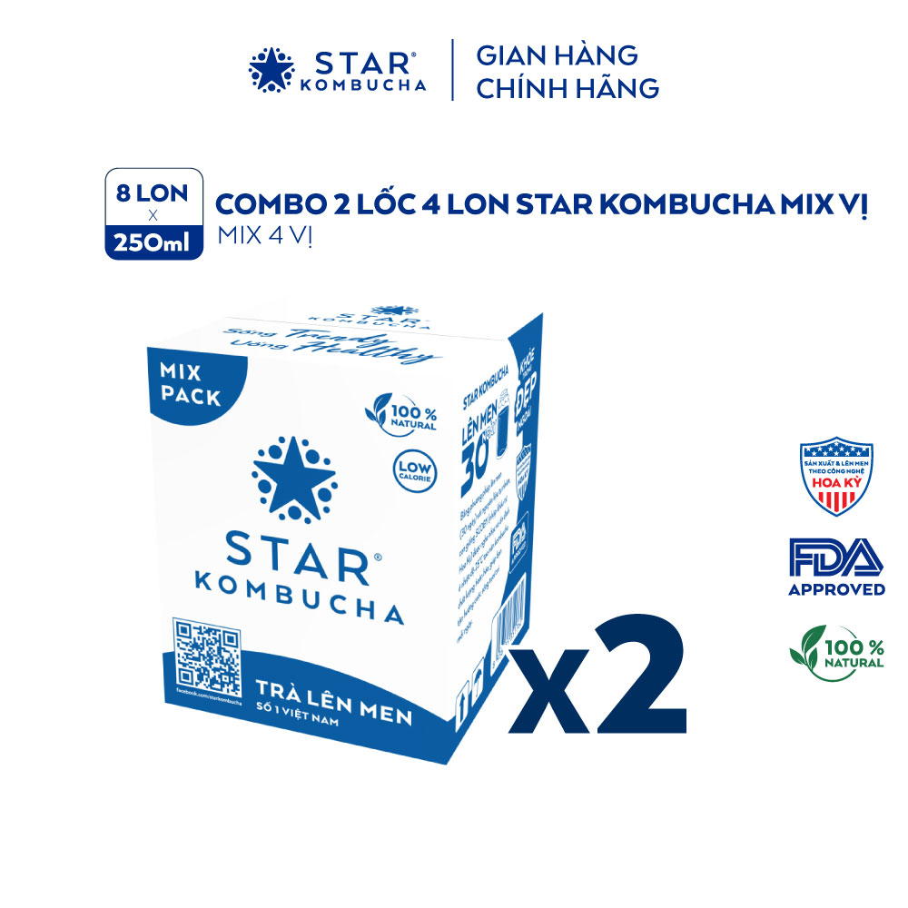 Combo 2 Lốc 4 lon trà STAR KOMBUCHA mix vị (250ml/lon)