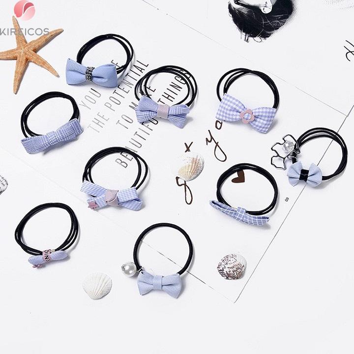 Set 9 Dây Cột Tóc Cao Cấp Chiếc Nơ Dễ Thương Phong Cách Hàn Quốc