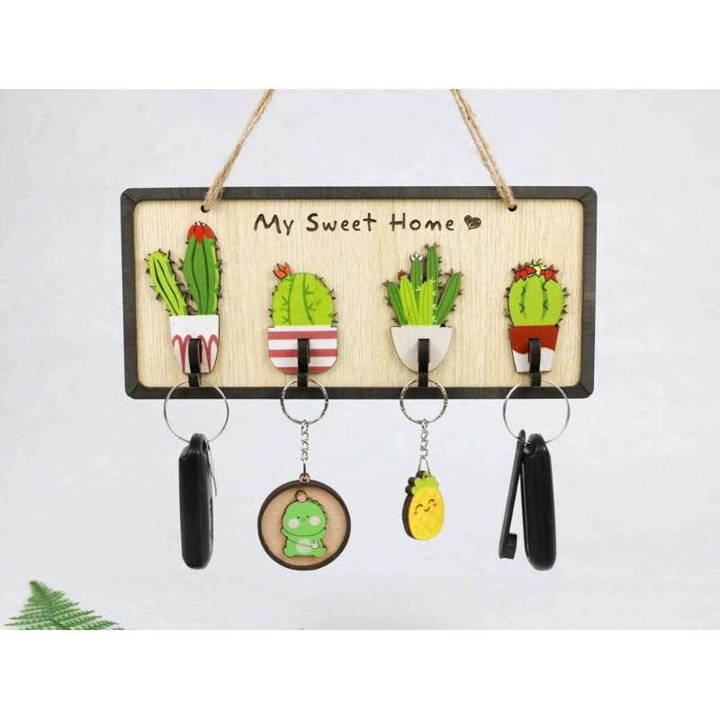 Bảng gỗ decor trang trí có móc treo chìa khoá