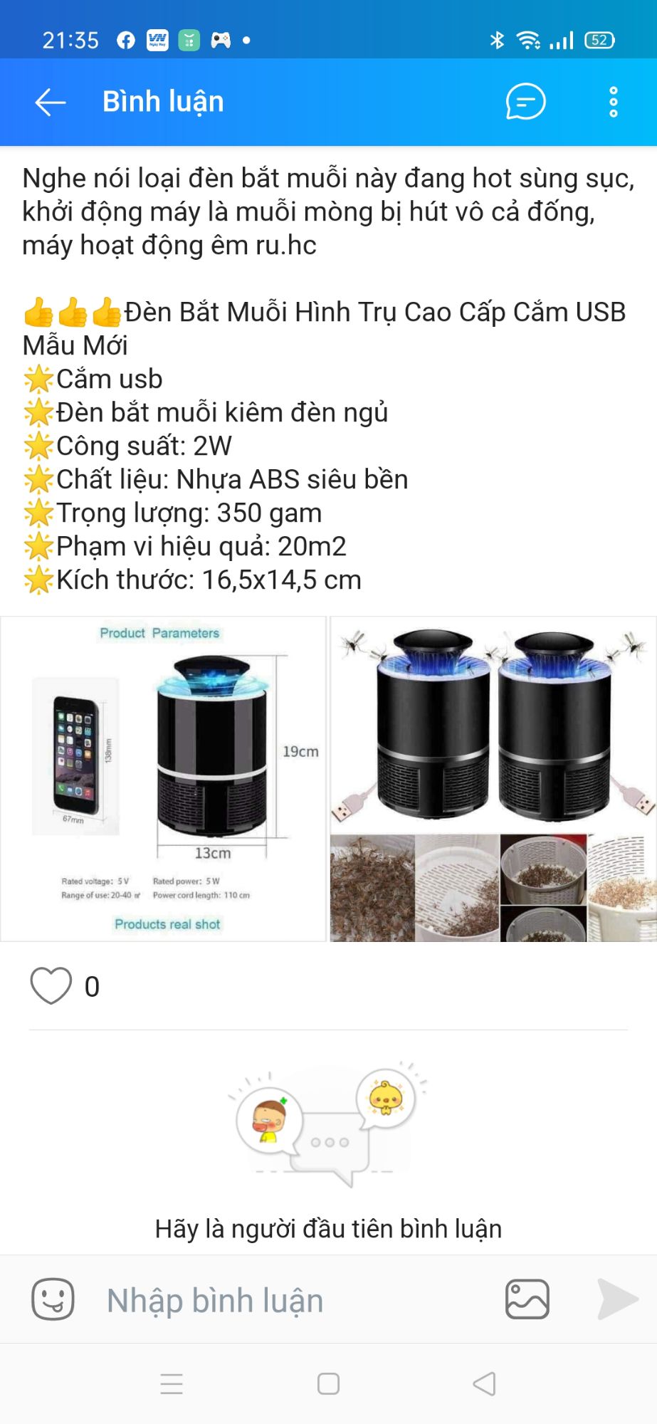 Đèn bắt muỗi kiêm đèn ngủ