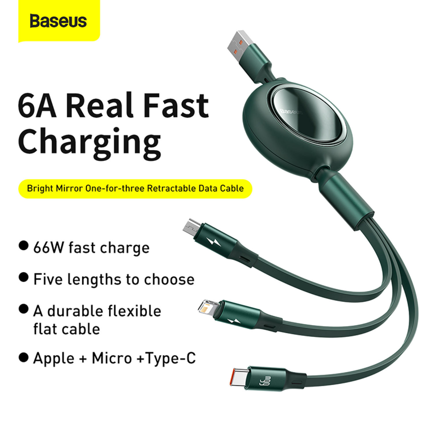 Baseus 3 in 1 USB C Cable For iPhone 12 Retractable 66W/100W Type C Micro USB Cable For Macbook Samsung 6A Fast Charge Data Wire Cord