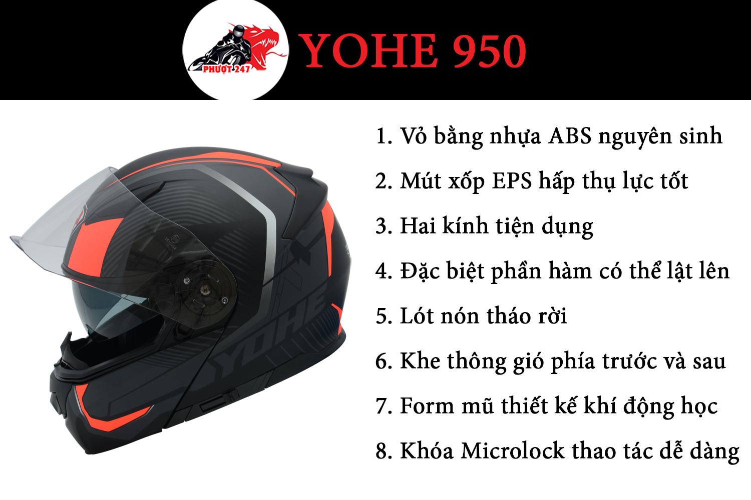 Nón bảo hiểm lật hàm Yohe 950