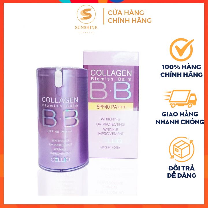Kem Nền BB Collagen CellioTím Hàn Quốc Cream Collagen Blemish Balm BB Spf
