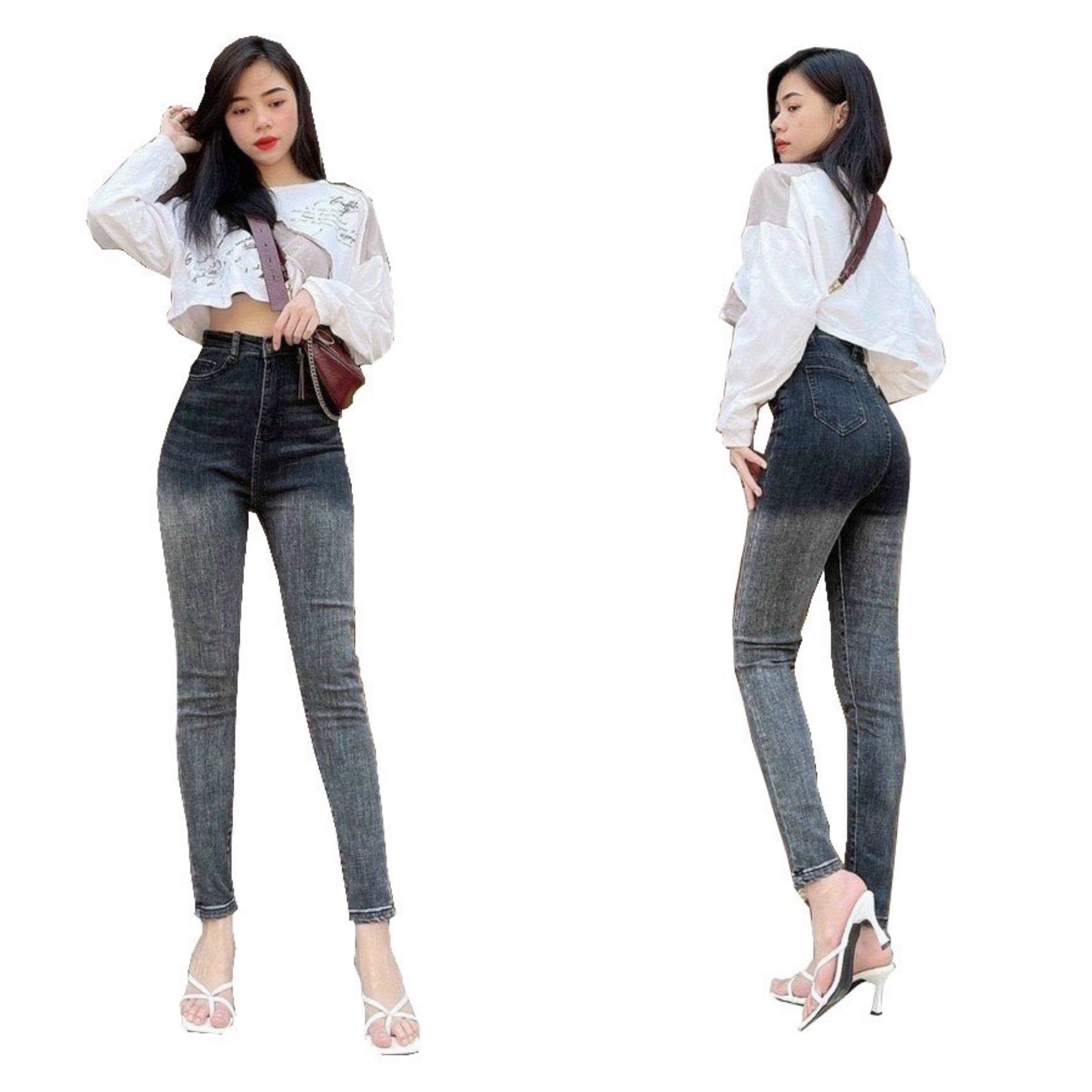 Quần jean dài lưng cao BIGSIZE Lưng siêu cao, xám lông chuột loang 2 màu, co dãn mạnh rẻ đẹp 3889 Moliruan - MoliJeans