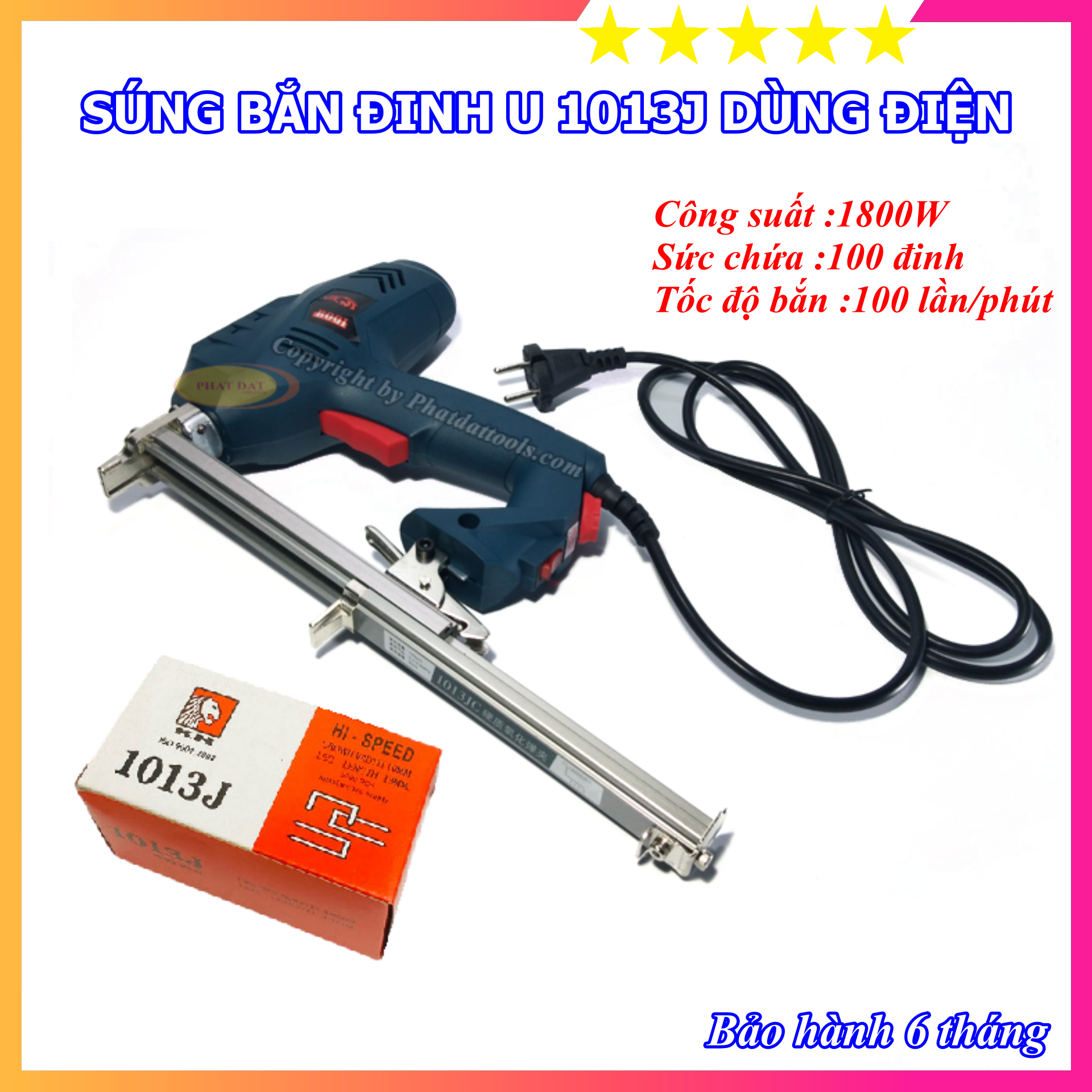 Máy bắn đinh u dùng điện - sung bắn đinh dạng 1013j - tặng kèm 1 hộp đinh u1013j - bảo hành 6 tháng