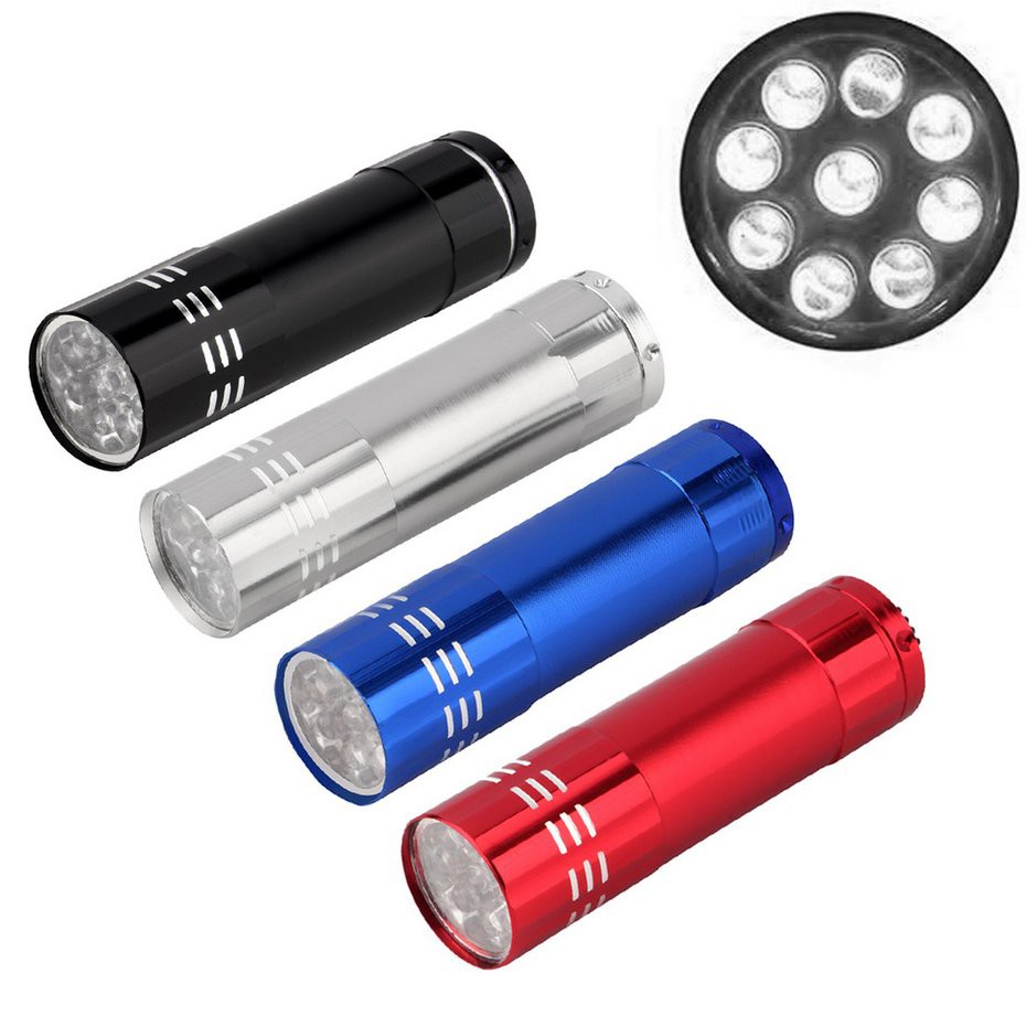 Đèn pin LED mini 9 bóng siêu sáng bằng nhôm