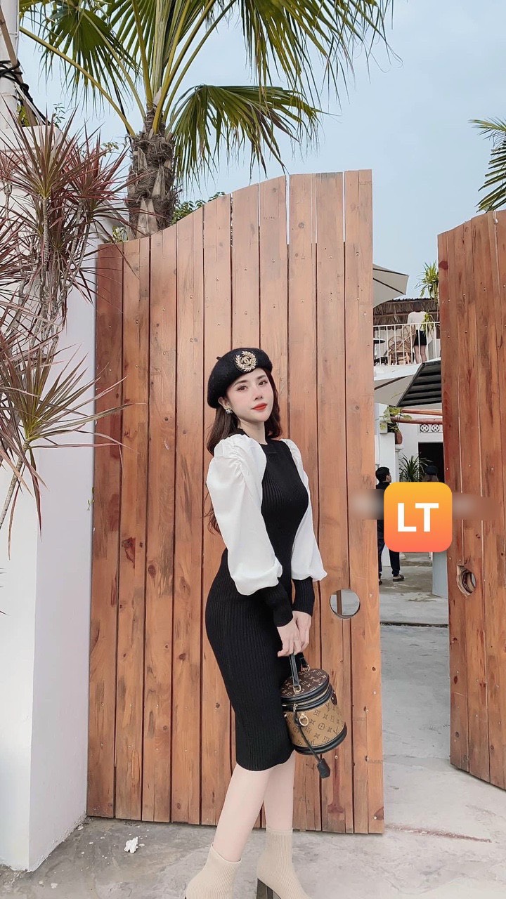 [HCM]Đầm Body len gân phối kate tay phồng siêu xinh Cá Tính cho các bạn gái ĐL40