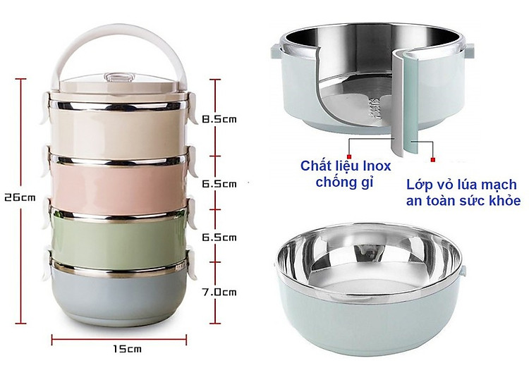 ⛔GIADUNGHOALONG⛔ Cặp lồng cơm (4 TẦNG - LÚA MẠCH)