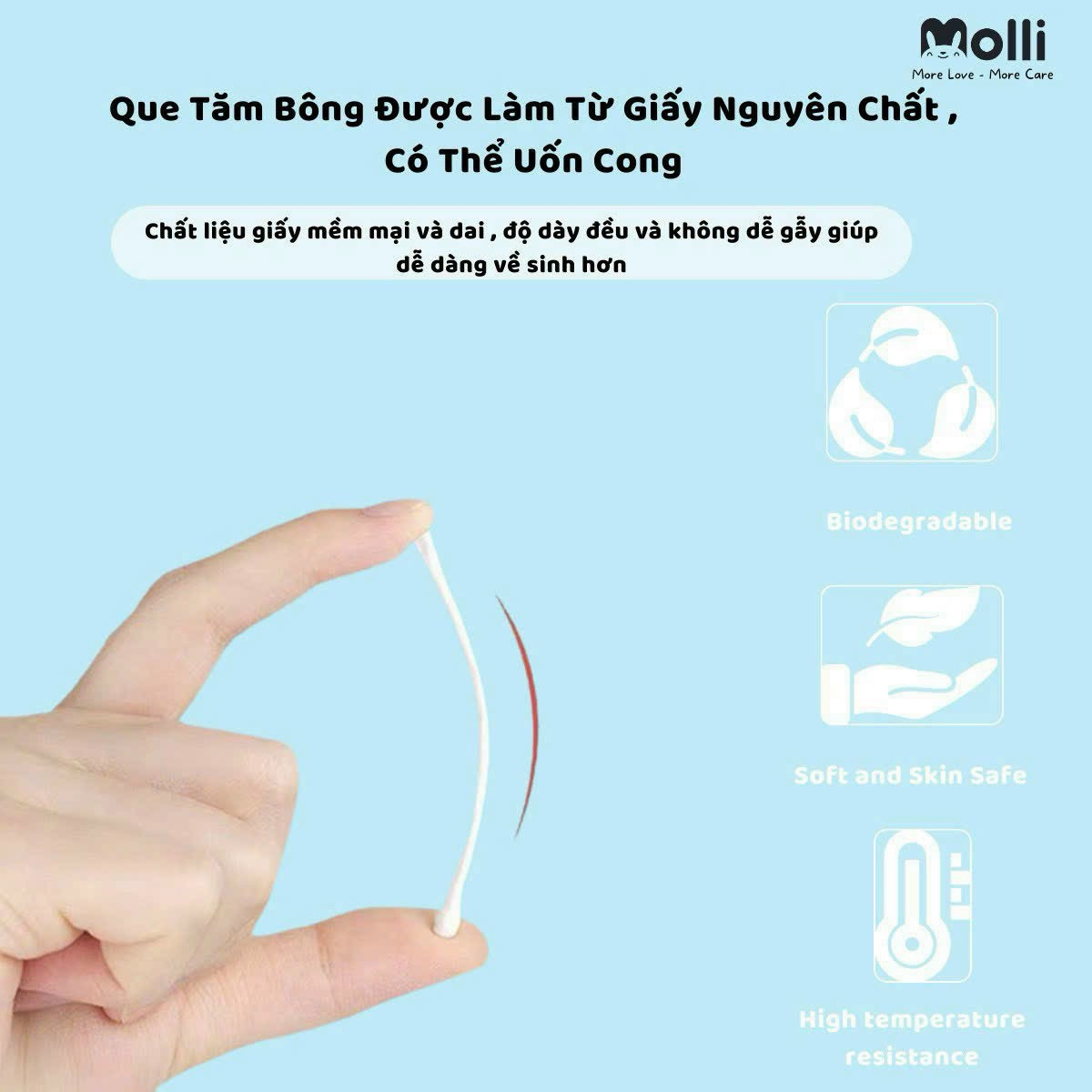 Tăm bông đa năng thân giấy Molli cho bé (Hộp 200/ 400 que)