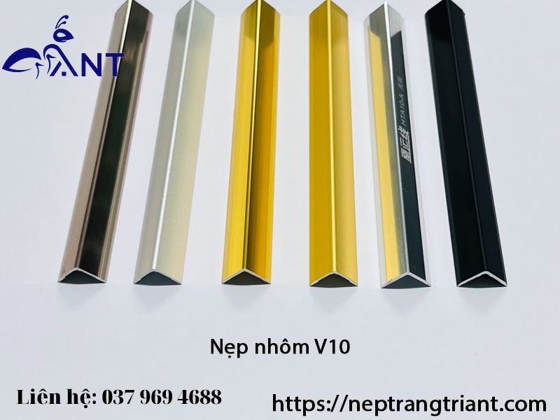 Nẹp nhôm V10, nẹp ốp tường, nẹp V 1cm, thanh dài 2m7, giá bán theo thanh