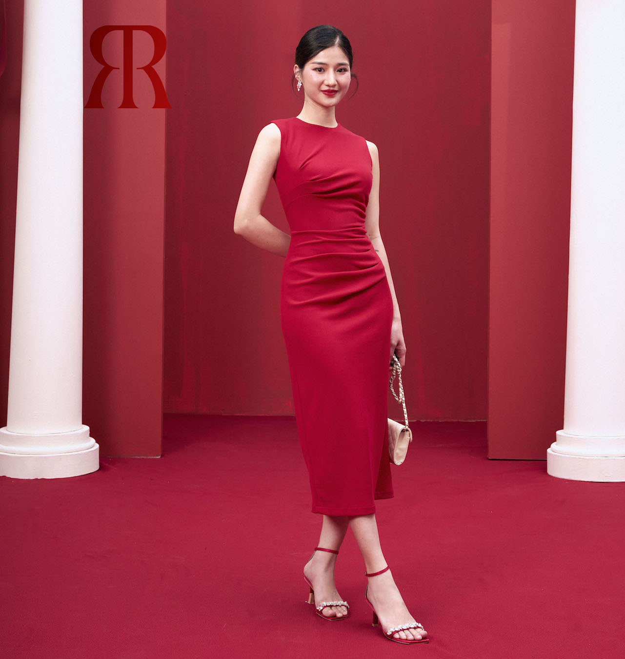 RẬP - Đầm Cổ Tròn Không Tay Nhún Eo - XMAS 09