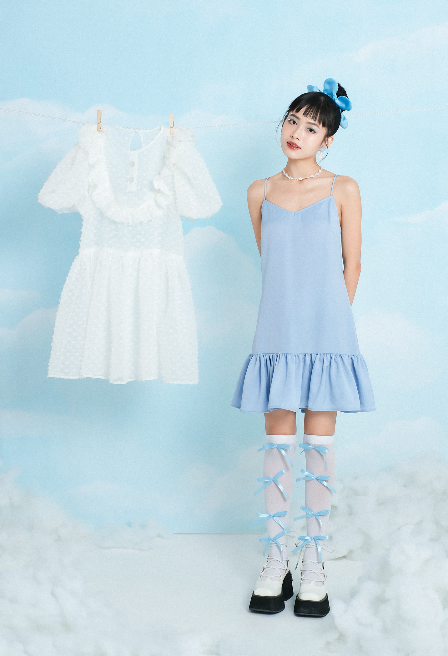 Double Moonshot - Set đầm xoè phối bèo Cotton Cloud