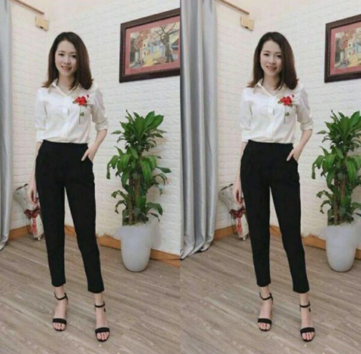 quần baggy nữ  vải sạn lưng chun chất co giãn