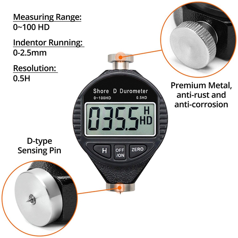 0-100HD Shore D Hardness Durometer Digital Durometer Scale with Large LCD Display for Rubber, Plastics, Flooring, Tire