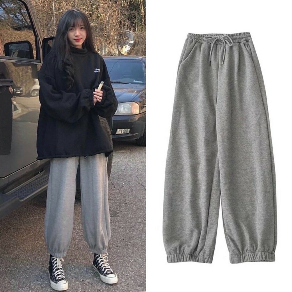 quần ống rộng nữ bom gấu dáng jogger năng động thể thao