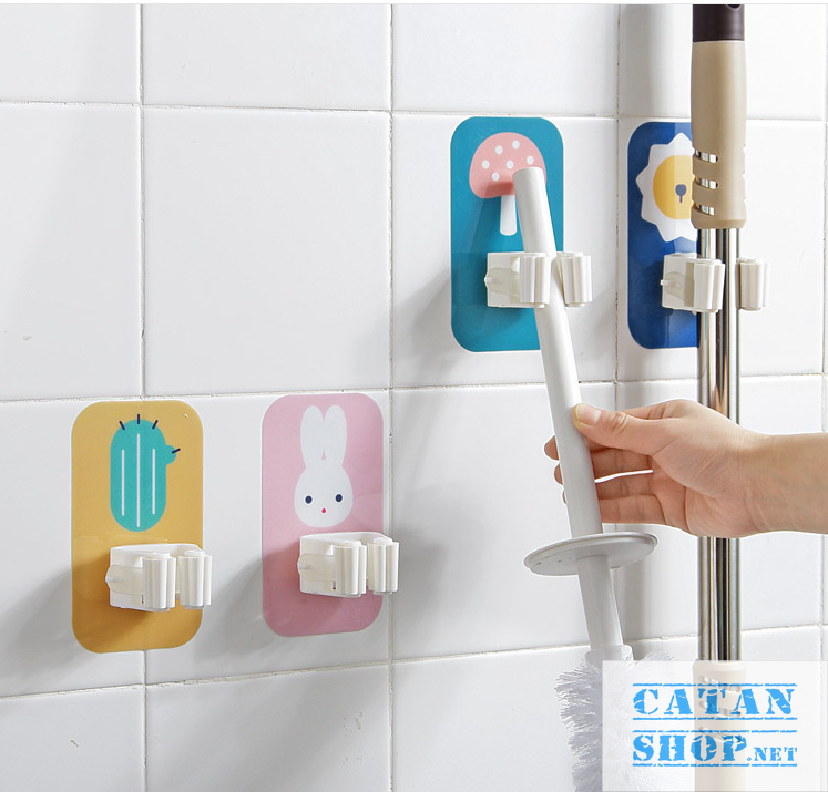 Hook hanging broom wall stickers, mounted mops super-cute cartoon Super stick smart gd328-treochoihh