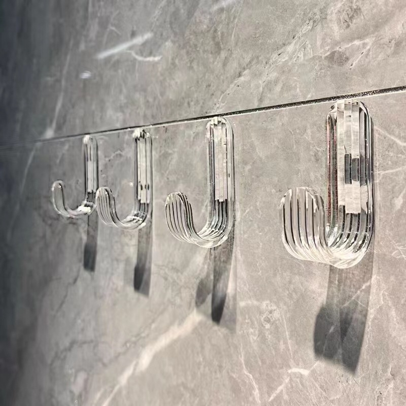 Clear J shaped hanger hook, wall sticker hanger, lock splitter hook