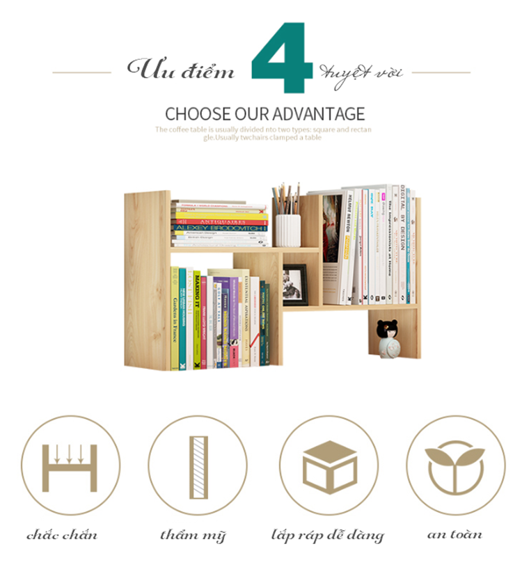 [ HÀNG LOẠI 1 ] Kệ sách gỗ đa ngăn để bàn tiện ích MDF