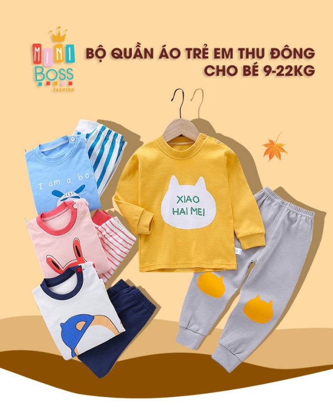 Bộ quần áo dài tay cho bé trai bé gái9-23kg QUẢNG CHÂU | Bộ quần áo thu đông cotton cho bé trai bé gái