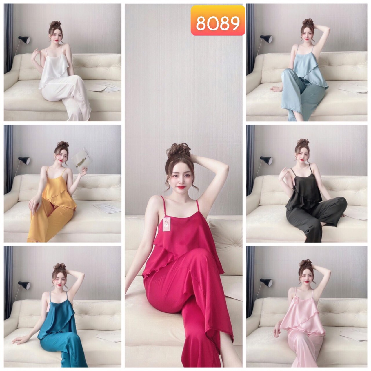 Đồ ngủ 2 dây tà chéo lụa satin sang chảnh mặc nhà