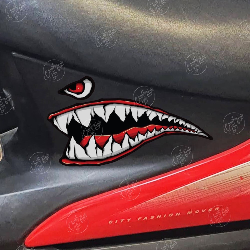 Bộ tem decal chống nước hình dán xe Hàm Răng Cá Mập NT 53
