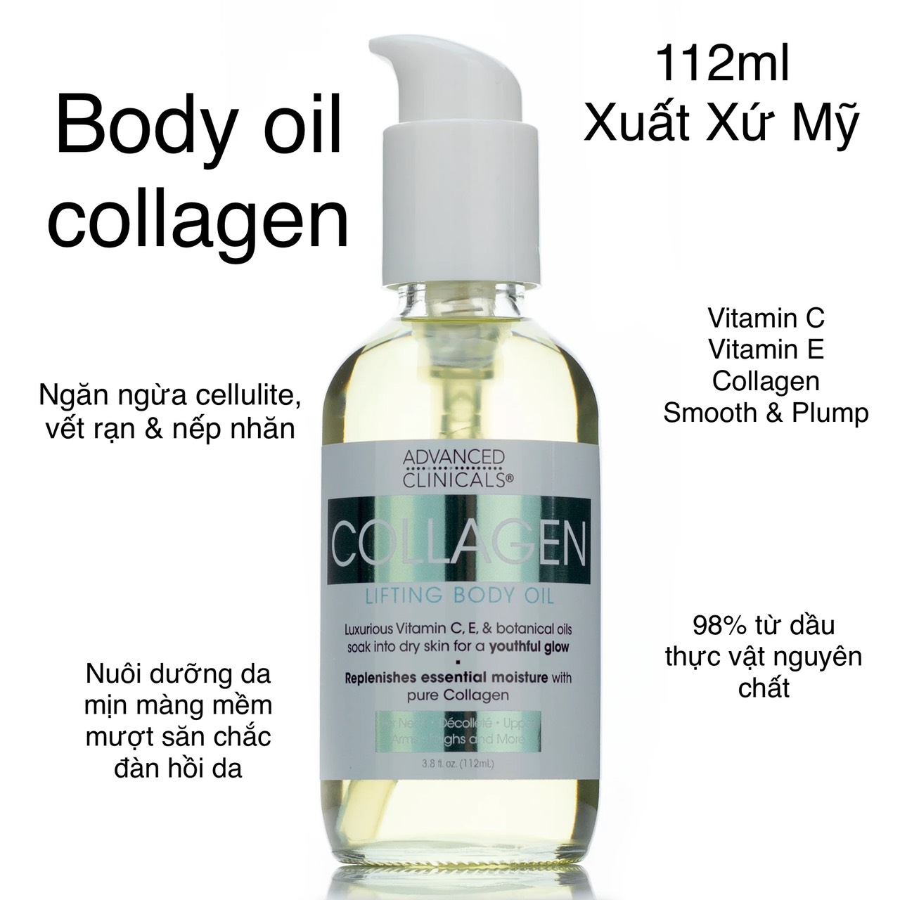 MỸ] Dầu dưỡng thể Collagen oil : Vitamin C, Vitamin E cho cổ