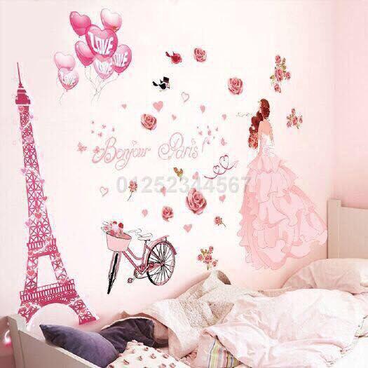 decal dán tường  cô dâu hồng tình yêu