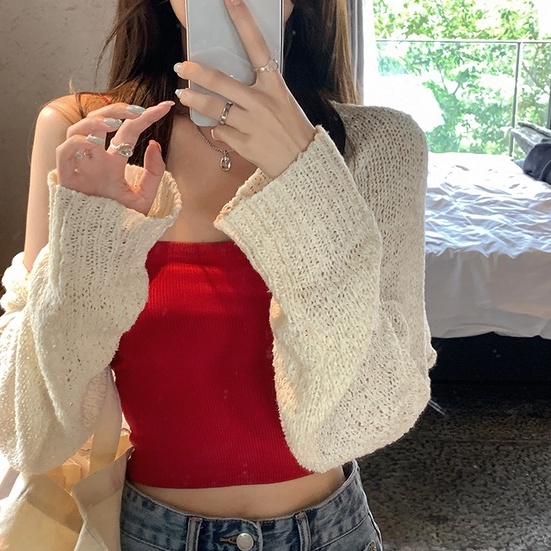 Áo Hai Dây Dệt Kim Dáng Ngắn Quyến Rũ