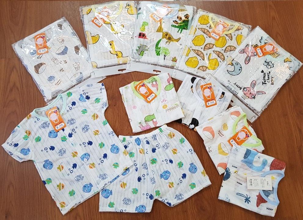Combo 5 bộ cộc cotton giấy cài vai cho bé