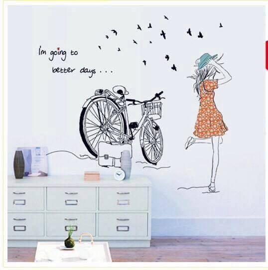 [HCM]DECAL DÁN TƯỜNG THÁP PARIS VÀ CÔ GÁI XE ĐẠP