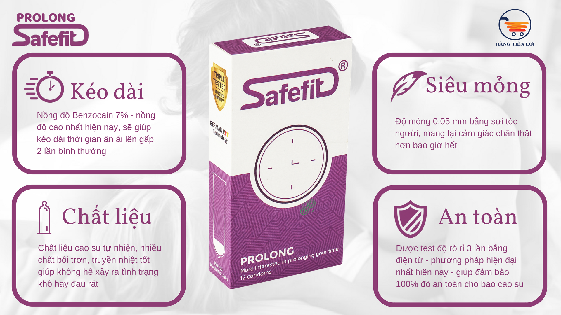 Bao cao su Siêu mỏng Kéo dài thời gian Safe Fit Prolong - 3 chiếc