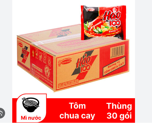 ( Thùng 30 gói ) Mì Hảo 100 tôm chua cay 65g